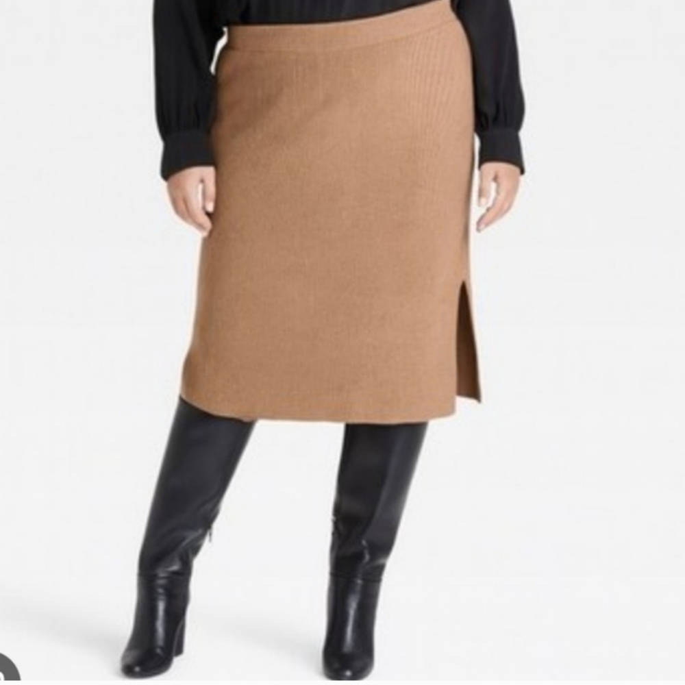 NWT Ava & Viv Ribbed Knit Skirt In Beige Size Womans 2X